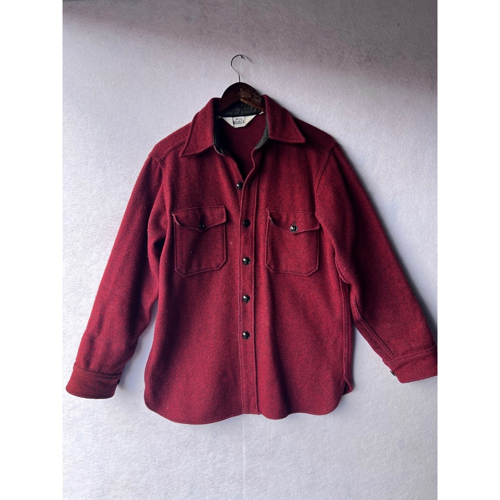 Vintage Woolrich Red Wool Blend Shirt Jacket Mens Large Button Up Heavy CPO